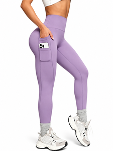 Leggings Yoga Viola a Vita Alta Taglie Forti con Tasche, Lunghezza al Ginocchio, Controllo Pancia, Effetto Modellante, Elasticizzati in Quattro Direzioni, Vita Elastica Senza Cuciture - Product Image 1