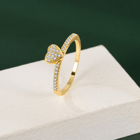 Nouvelle bague en forme de cœur réglable à la mode, plaquée cuivre, bijoux en or 18 carats conçus pour les femmes attrayantes