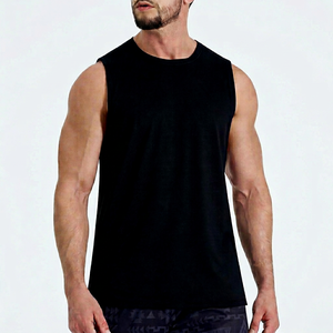 Camiseta sin mangas para hombre, negra, con cuello redondo, tejida, de color liso, informal, para fitness, de alta demanda, ODM OEM - Product Image 1