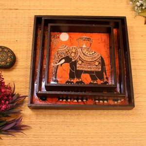 ถาดเสิร์ฟลายช้าง งานแฮนด์เมด ถาดไม้ตกแต่งพร้อมหูจับ สำหรับเสิร์ฟชา กาแฟ ของตกแต่งบ้าน และของขวัญ - Product Image 1