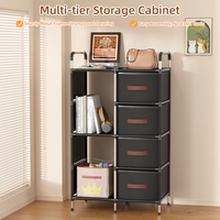 Commode à 4 tiroirs en tissu avec étagères ouvertes, meuble de rangement à structure métallique pour chambre et salon, vente en gros