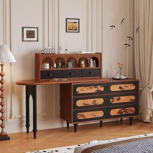 Vintage Ash Wood Dressing <b>Table</b> With Mirror Minimalist Retro Storage Bedroom <b>Makeup</b> Vanity Walnut Black - Product Image 1