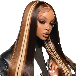 30 inci Wig Ombre HD renda rambut depan rambut manusia rambut lurus ketebalan 180% P4/27 Wig berwarna madu pirang tanpa lem