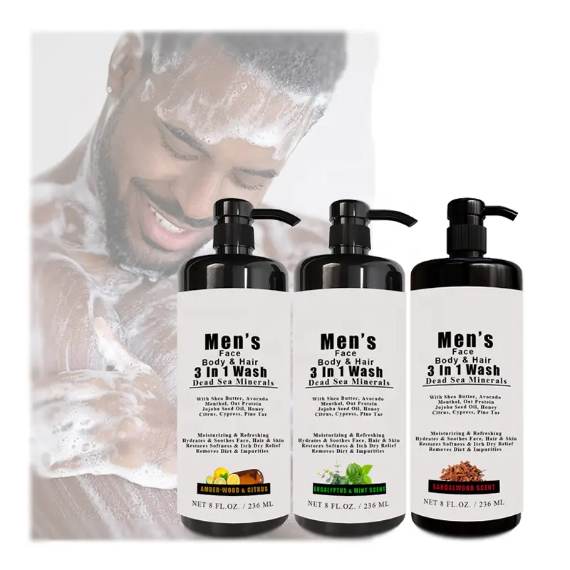 Hidratante Refrescante Minerais do Mar Morto Men's Face Body Hair 3 Em 1 Wash Facial Cleanser Shampoo Condicionador Bath Shower Gels