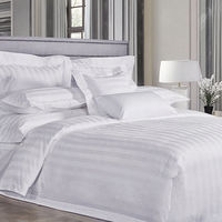 Parure de lit 4 pièces en microfibre 100 % polyester, rayée et gaufrée, certifiée OEKO-TEX, de luxe pour la maison/l'hôtel, avec drap-housse tissé
