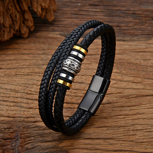 Men's Fashion Stainless Steel Multi-layer Diy Leather <b>Bracelet</b> American Braided <b>Rope</b> Leather Titanium Steel <b>Bracelet</b> Wholesale - Product Image 3