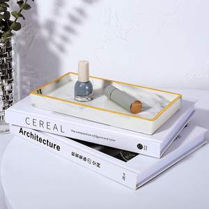 Bandeja de mármol pulido hecha a mano, tamaño personalizado, decoración del hogar, canicas con bordes dorados - Product Image 3