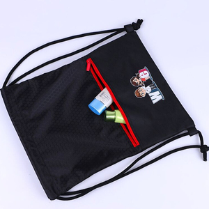 <b>Black</b> Drawstring <b>Backpack</b> Bag Promotional Polyester Shoulder Bag - Product Image 3