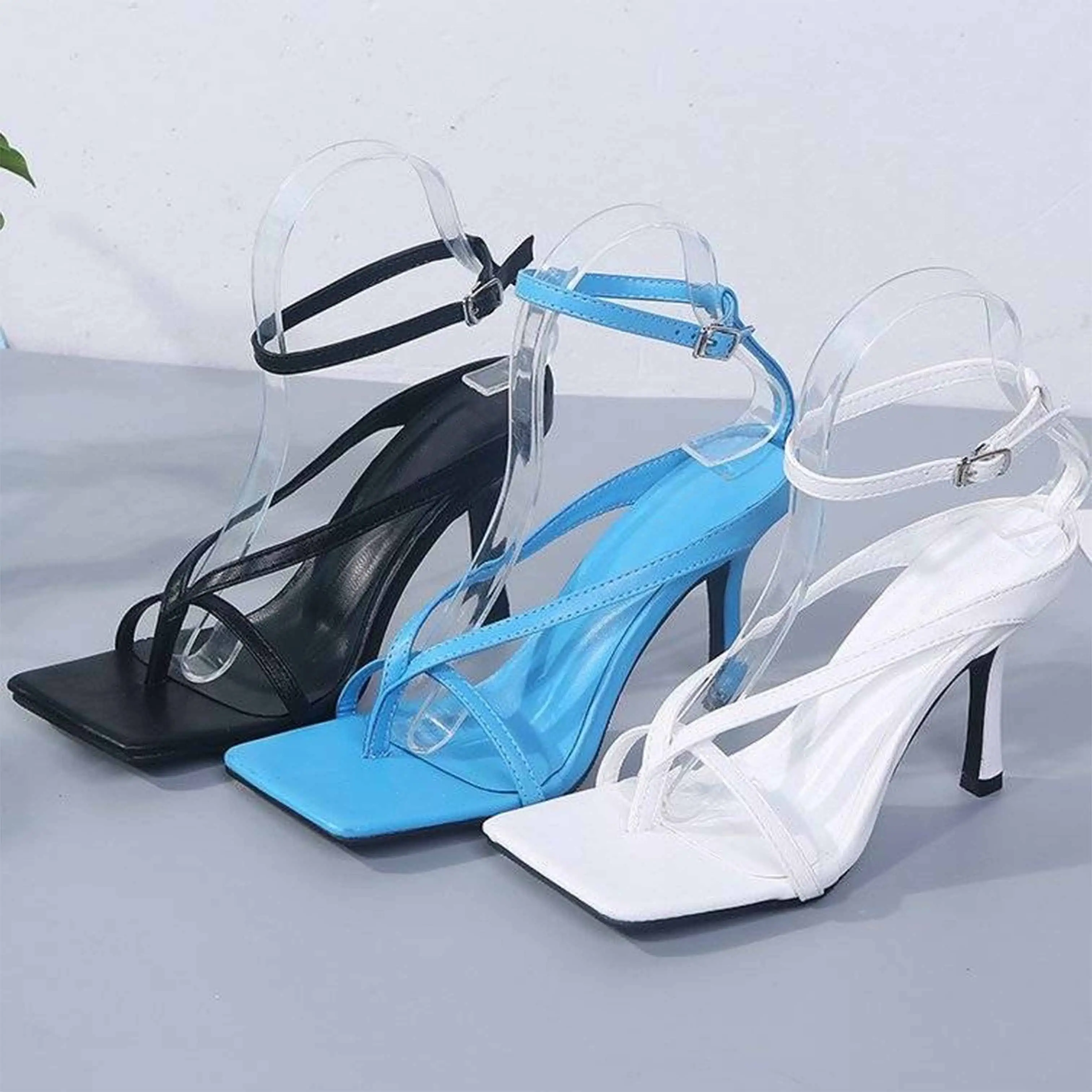 2023 Women Fashion PU Leather Open Toe Stiletto Evening Party Club Wedding Pumps High Heel Ladies Sandals