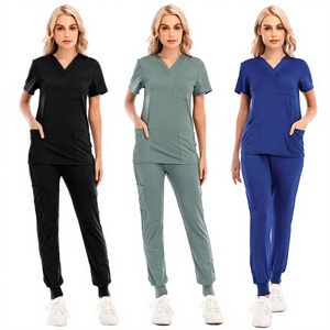 SUPREX ENTERPRISES Unisex Polyester Canvas Short Sleeve V-neck Nursing Hospital Lab Coat Uniform <b>Set</b> for <b>Doctors</b> - Product Image 1