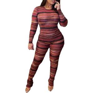 ชุดนอนลำลองลายทางสำหรับผู้หญิง คอลเลคชั่น 2026 เสื้อแขนยาวและกางเกงขายาว ผ้าถักนุ่ม ชุดเข้าชุดลำลอง - Product Image 6