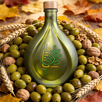 Bouteille en verre pour huile d'olive personnalisée, vert foncé, design unique, forme goutte d'eau, avec bec verseur anti-fuite et bouchon en bois