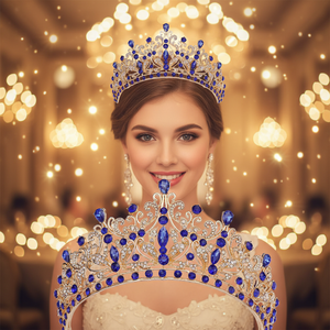 Tiara per Capelli da Sposa di Alta Qualità, Corona Nuziale con <span class=keywords><strong>5</strong></span> Cristalli Colorati per Matrimonio, Fidanzamento, Anniversario - Produzione Diretta - Product Image 2