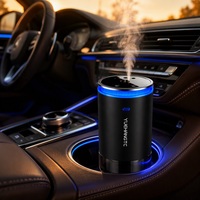 Diffuseur d'arômes et humidificateur de voiture YUEHANGTC USB-C avec anneau LED bleu visible et réservoir d'eau intégré pour porte-gobelet
