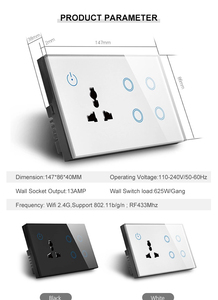 147*86Mm Cuộc Sống Thông Minh <span class=keywords><strong>App</strong></span> Kiểm Soát Cảm Ứng Glass Panel Wifi 4Gang Tường <span class=keywords><strong>Switch</strong></span> & Tường Ổ Cắm Tương Thích Alexea & Google Home - Product Image 6