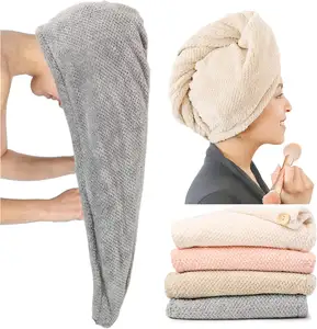 Tùy Chỉnh Cá Nhân Spa Của Phụ Nữ Siêu Thấm Nhanh Chóng Khô Mềm Ma Thuật Khăn Turban Khăn Với Các Nút Xoắn Bọc Sợi Nhỏ Tóc Khăn