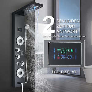 Panel de Ducha de Lluvia Negro Moderno con Masaje, Panel de Ducha Inteligente de Acero Inoxidable con Cabezal de Ducha LED - Product Image 2