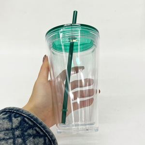 Us Warehouse 16Oz Double Walled Clear Acrylic <b>Cup</b> Mug Hole 16 Oz 24Oz Snowglobe Plastic Tumbler <b>With</b> Colorful <b>Lid</b> and Straw - Product Image 3