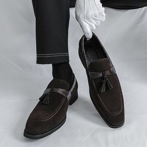 New men's business casual pointed slip-resistant fringed <b>matte</b> leather breathable versatile men's shoes - Product Image 5