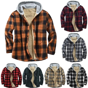 D0802TA48 Prix de gros – Veste d'hiver à carreaux coupe-vent sans col, style vintage et décontracté, pour homme, avec capuche intégrée - Product Image 2