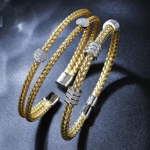 Goud Gevulde Zilveren Manchet Armband Verstelbare Armband 925 Sterling Zilver Verguld Sieraden Vrouwen Diamanten Zirkoon Armband