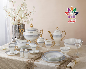 लक्जरी 62 पीसी फाइन हड्डी चीन डिनरवेयर ने आधुनिक टेबल सेवा के लिए मिस्र के बाजार के लिए नवीनतम डिजाइन तैयार किया - Product Image 6