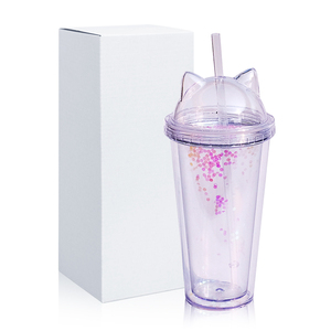 Tumori per orecchie di gatto a doppia parete tazza di plastica con coperchio fai da te Glitter 10oz 16oz 24oz bottiglia per bevande a doppia parete in acrilico per bambini - Product Image 6