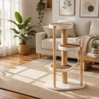 Arbre à chat moderne à 3 niveaux en bois, avec poteaux à gratter en sisal et plateformes rondes, pour chats d'intérieur - Vente en gros fabricant