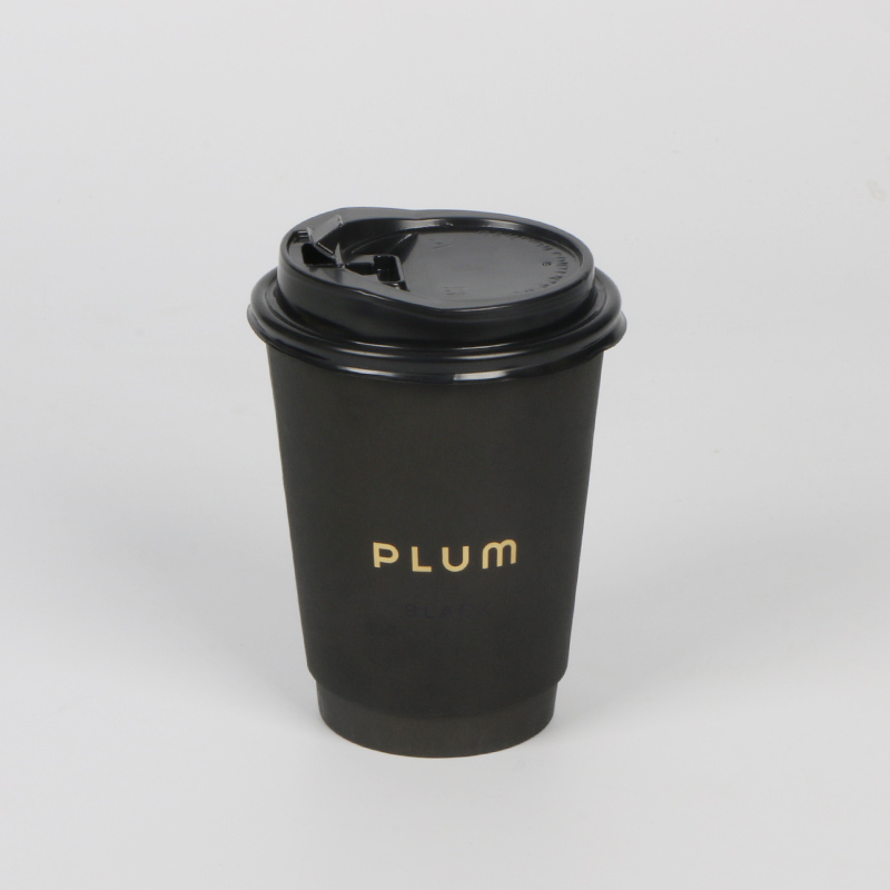 Custom Logo printed disposable double wall gold foil stamping black hot coffee paper cup