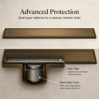 Grille de vidange linéaire de luxe en acier inoxydable SUS304 bronze antique pour douche et salle de bain, type canal long