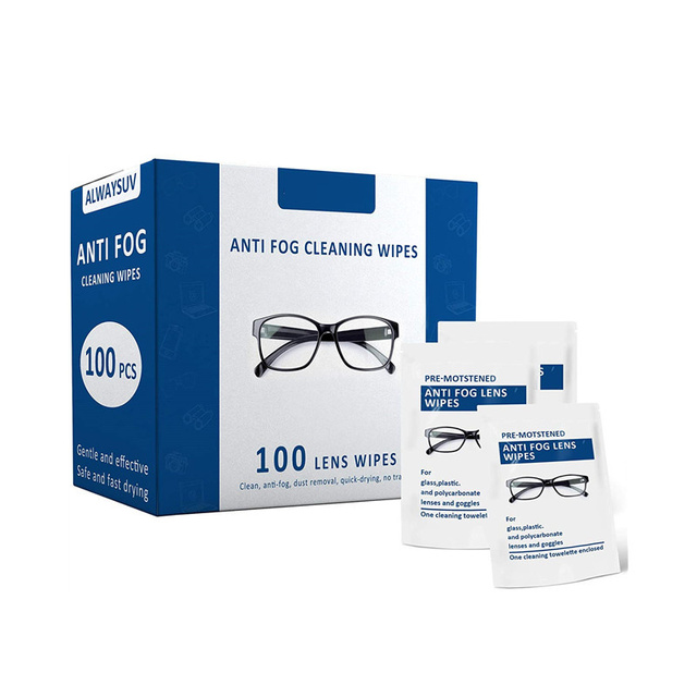 100pcs Box Anti Fog Lens Cleaning Wipes for Glasses & Phone Screens Pre-moistened Custom Printing & Logo 6*12cm/12*15cm Sizes