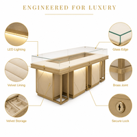 Vitrine de présentation de bijoux en bois et verre personnalisée avec éclairage LED pour les magasins de bijoux en gros