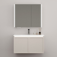 Meuble de salle de bain mural moderne avec miroir LED, vasque flottante en contreplaqué, OEM ODM personnalisé