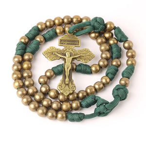 Collana <span class=keywords><strong>Rosario</strong></span> Cattolico con Crocifisso in Legno di Alta Qualità, Stile Popolare per <span class=keywords><strong>Uomo</strong></span> - Product Image 2