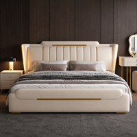Modernes Einfaches Bett Nordischer Stil Luxuriöses Schlafzimmer-Set Möbel Master King Size Echtleder-Bett Großes Bett Anpassbar