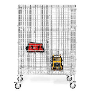 Gaiola de segurança cromada alta móvel com 2 prateleiras interiores, prateleira de arame, unidade de partida, carrinho industrial, gaiola de arame - Product Image 6