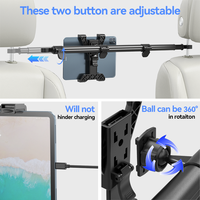 Support de tablette d'appui-tête de voiture en alliage d'aluminium à double tige réglable pour iPad 7-10.9 ".