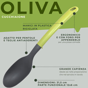 Oliva Line Cuillère de cuisson écologique en acier inoxydable et bois/plastique/poignée PP pour ensemble d'ustensiles de cuisine à domicile - Product Image 1