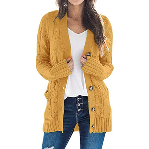 Cardigan da donna oversize casual autunnale a maniche lunghe in maglia a trecce con bottoni, modello ampio e aperto sul davanti, all'ingrosso - Product Image 6
