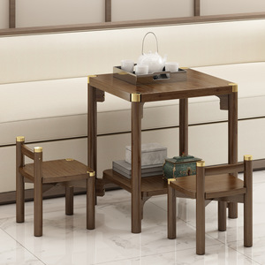 <b>Wood</b> Square Side <b>Table</b> With Shelf New Chinese Style Coffee <b>Table</b> For Living Room - Product Image 2