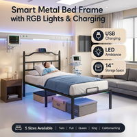 Fabrikdesign Robuster Geräuschloser & Rutschfester Metallbettrahmen mit Kopfteil-Steckdose LED-Licht Stauraum Direkt vom Hersteller
