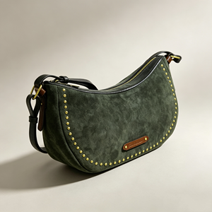 Retro Crescent <b>Shoulder</b> <b>Bag</b>, Dark Green Rivet Decor Zipper Purse Adjustable <b>Strap</b> Casual Daily Crossbody <b>Bag</b> - Product Image 4
