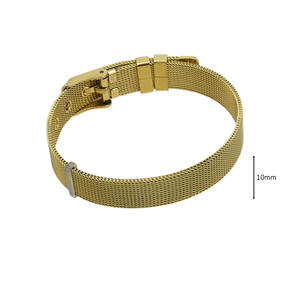 Personal 26 letras en inglés Latón chapado en oro de 18 quilates pulsera de banda de correa de acero inoxidable con abalorio de inicial para mujer - Product Image 6