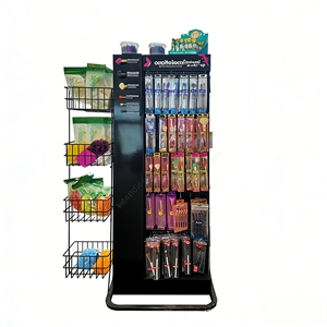 Professional Metal Floor Display Stand for Makeup Brushes Double Sided with Hooks & Side <b>Wire</b> Racks Salon Cosmetic Merchandiser - Product Image 4