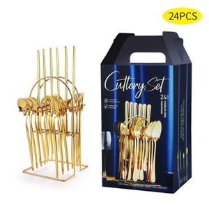 Cutlery <b>Set</b> 24Pcs Stainless Steel Gold Silver Western Dinnerware Gift Box With Rack For Wedding - Product Image 2