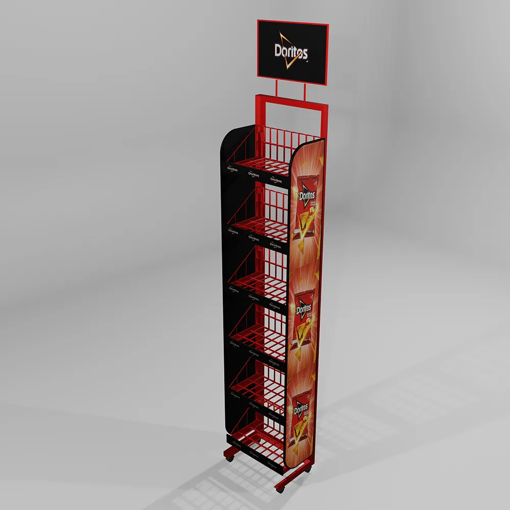 Custom LOGO Merchandise Products Floor Display Stand Metal Display Rack Unit For Beverages Chocolate At Supermarket Store