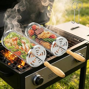 Panier de barbecue en acier inoxydable avec poignée en bois pour légumes, viande, crevettes, barbecue en plein air - Product Image 1