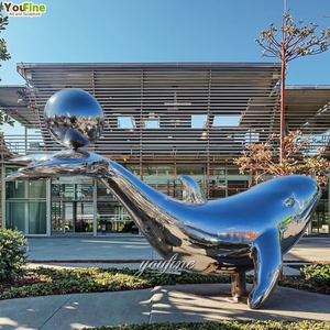 YouFine Escultura <span class=keywords><strong>de</strong></span> Ballena Grande <span class=keywords><strong>de</strong></span> Acero Inoxidable Pulido a Espejo, Diseño <span class=keywords><strong>de</strong></span> Ballena Sirena Saltando, Decoración Artística Pública para Jardín, Parque y Paisajismo Exterior - Product Image 2