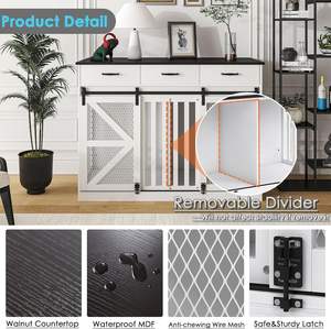 Keptory 48 ''lüks Modern çift köpek kafes ahşap sandık çıkarılabilir bölücü depolama çekmeceler 2 sürgülü ahır kapıları çok fonksiyonlu - Product Image 6