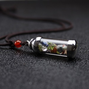 Pendentif breloque en acier inoxydable pour bouteille en verre avec cordon marron et perle orange, style classique, cadeau de bijoux unisexe - Product Image 4